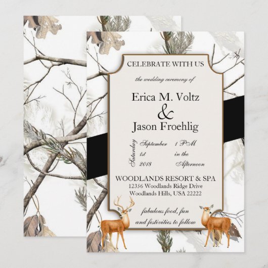Winter Deer Camouflage bruiloft uitnodiging (Voorkant / Achterkant)
