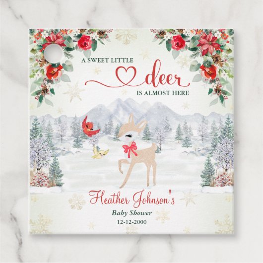 Winter Deer Christmas Snowflake Baby shower Bedankjes Labels (Voorkant)