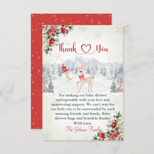 Winter Deer Christmas Snowflake Baby shower Bedankkaart (Voorkant / Achterkant)