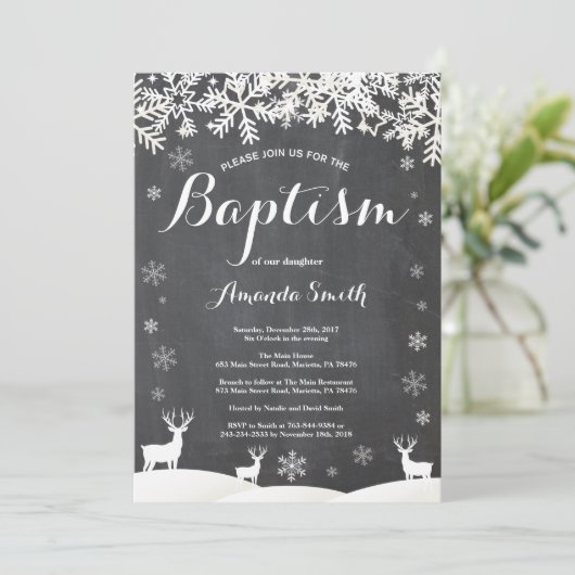 Winter Deer Doop uitnodiging (Staand voorkant)