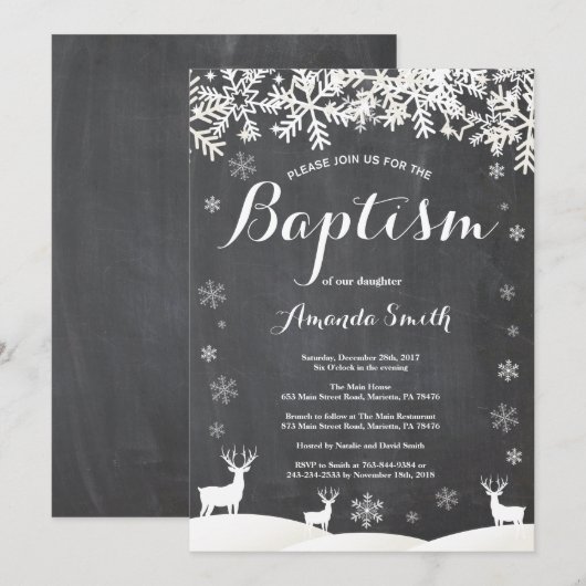 Winter Deer Doop uitnodiging (Voorkant / Achterkant)