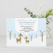 Winter Deer en Fawn Baby shower Invite - Boy Kaart (Staand voorkant)