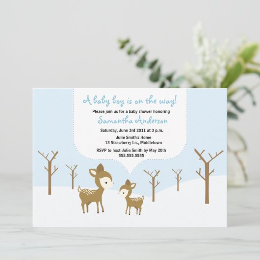 Winter Deer en Fawn Baby shower Invite - Boy Kaart (Staand voorkant)
