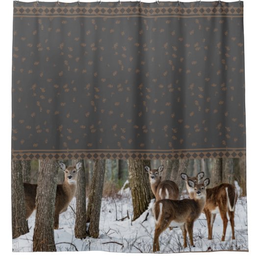Winter Deer en Pine Cones Douchegordijn (Voorkant)