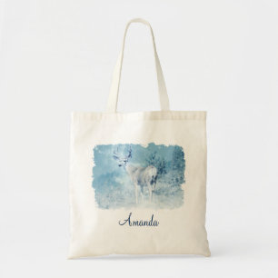 Winter Deer en Pine Trees Aangepast Tote Bag