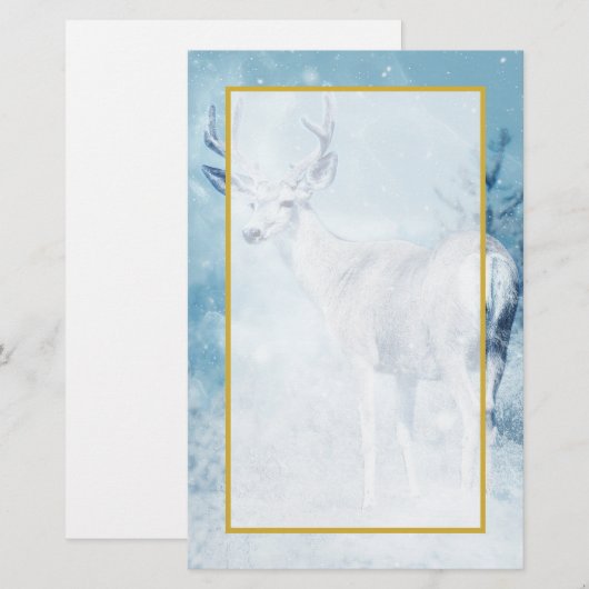 Winter Deer en Pine Trees Briefpapier (Voorkant / Achterkant)