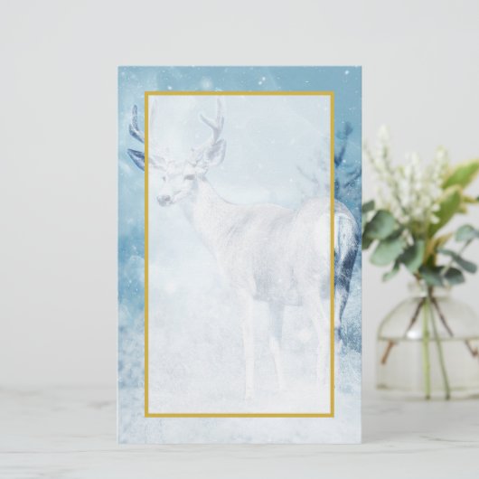 Winter Deer en Pine Trees Briefpapier (Staand voorkant)