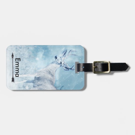 Winter Deer en Pine Trees gepersonaliseerd Bagagelabel (Voorkant horizontaal)
