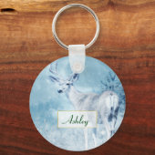 Winter Deer en Pine Trees gepersonaliseerd Sleutelhanger (Voorkant)
