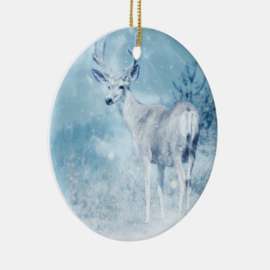 Winter Deer en Pine Trees Keramisch Ornament (Rechts)