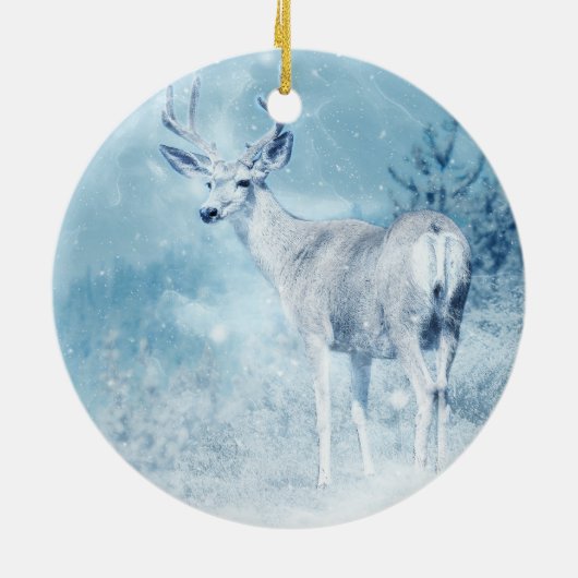 Winter Deer en Pine Trees Keramisch Ornament (Achterkant)