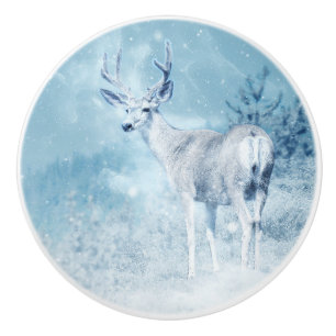 Winter Deer en Pine Trees Keramische Knop