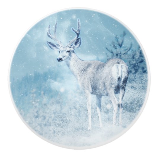 Winter Deer en Pine Trees Keramische Knop (Voorkant)