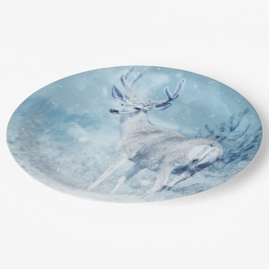 Winter Deer en Pine Trees Papieren Bordje (Gekanteld)
