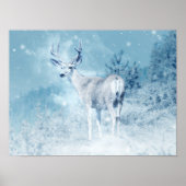 Winter Deer en Pine Trees Poster (Voorkant)