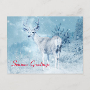 Winter Deer en Pine Trees Seasons Greetings Feestdagenkaart