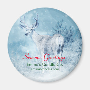 Winter Deer en Pine Trees Seasons Greetings Magneet