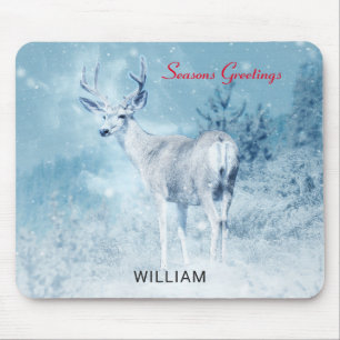 Winter Deer en Pine Trees Seasons Greetings Muismat