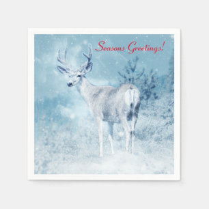 Winter Deer en Pine Trees Seasons Greetings Servetten