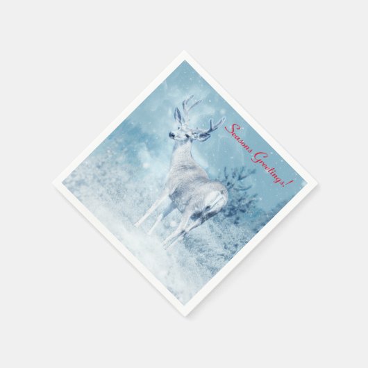 Winter Deer en Pine Trees Seasons Greetings Servetten (Hoek)