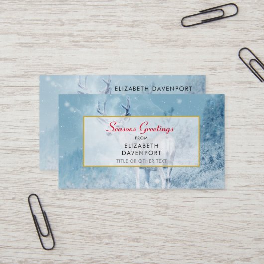 Winter Deer en Pine Trees Seasons Greetings Visitekaartje (Voorkant / Achterkant in situ)