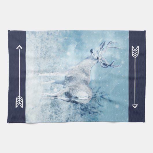 Winter Deer en Pine Trees Theedoek (Horizontaal)