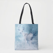 Winter Deer en Pine Trees Tote Bag (Voorkant)