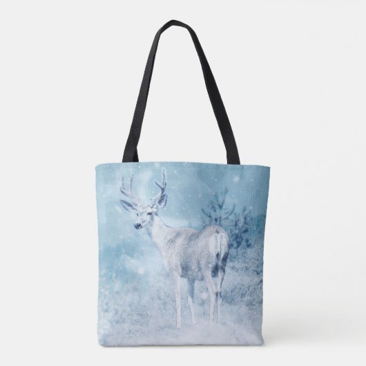 Winter Deer en Pine Trees Tote Bag (Achterkant)