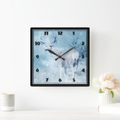 Winter Deer en Pine Trees Vierkante Klok (Huis)