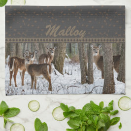 Winter Deer en Pinecones Theedoek