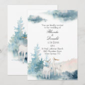 Winter Deer en Trees Waterverf Wedding Kaart (Voorkant / Achterkant)