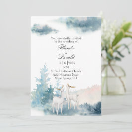 Winter Deer en Trees Waterverf Wedding Kaart