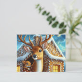  Winter Deer Family in Gingerbread House Postcard Briefkaart (Staand voorkant)