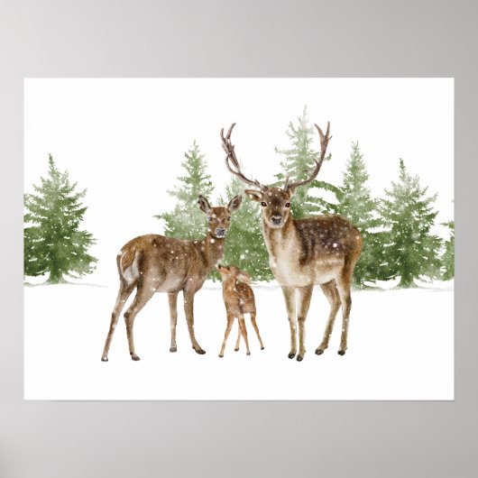 Winter Deer Family in Snow Poster (Voorkant)