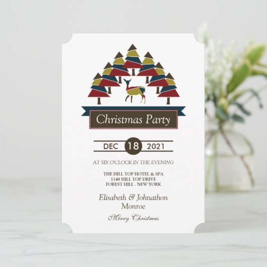 Winter Deer Forest-kerstfeest uitnodiging (Staand voorkant)