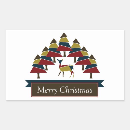 Winter Deer Forest Merry Kerstmis Retangular Sti Rechthoekige Sticker (Voorkant)
