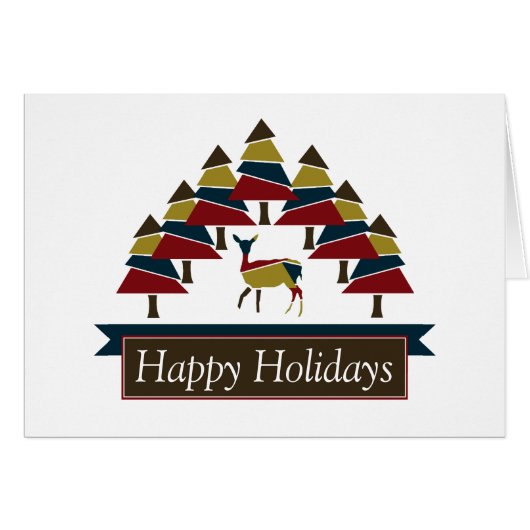 Winter Deer Forest Prettige feestdagen (Voorkant Horizontaal)