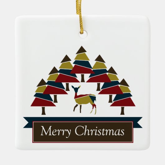 Winter Deer Forest Prettige feestdagen keramische  Keramisch Ornament (Voorkant)