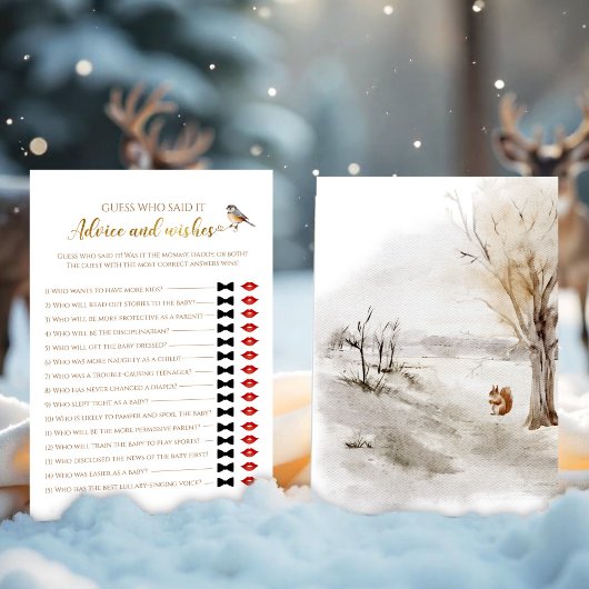 Winter Deer Forest Wie zei het Baby shower Game Kaart
