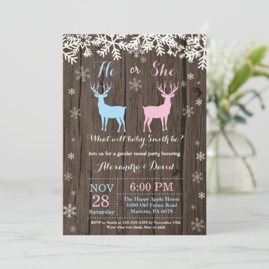Winter Deer Gender Reopenbaarmakingsuitnodiging Kaart (Staand voorkant)