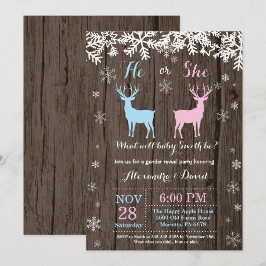 Winter Deer Gender Reopenbaarmakingsuitnodiging Kaart (Voorkant / Achterkant)