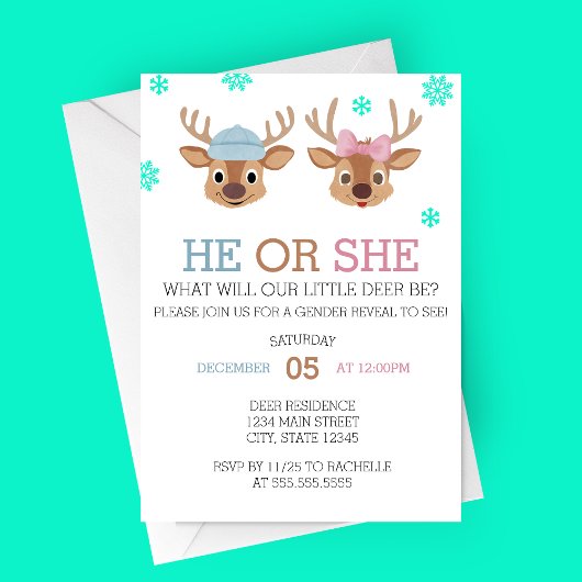 Winter Deer Gender Reveal Invitation Kaart