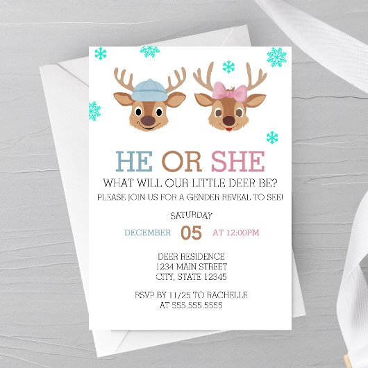 Winter Deer Gender Reveal Invitation Kaart