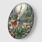 Winter Deer Happy Holidays Grote Klok (Hoek)