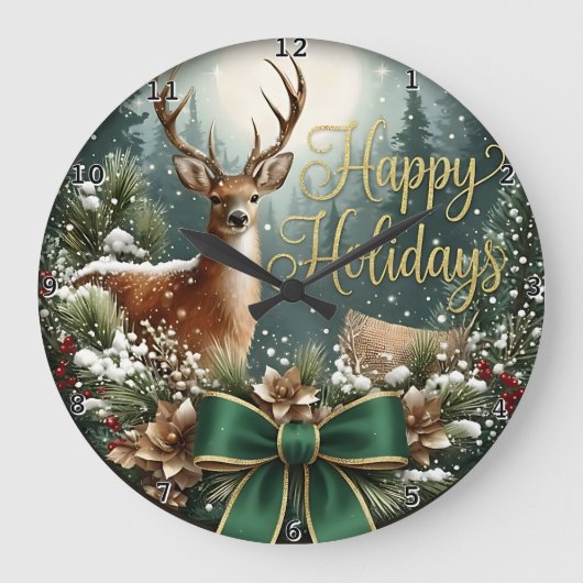 Winter Deer Happy Holidays Grote Klok (Voorkant)