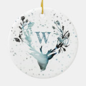 Winter Deer head Silver Blue Monogram Kerstmis Keramisch Ornament (Achterkant)