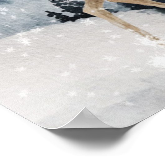 Winter Deer in sneeuw Poster (Hoek)