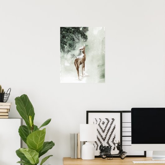 Winter Deer in sneeuw Poster (Thuiskantoor)