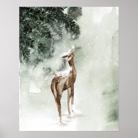 Winter Deer in sneeuw Poster (Voorkant)