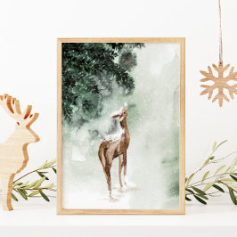 Winter Deer in sneeuw Poster